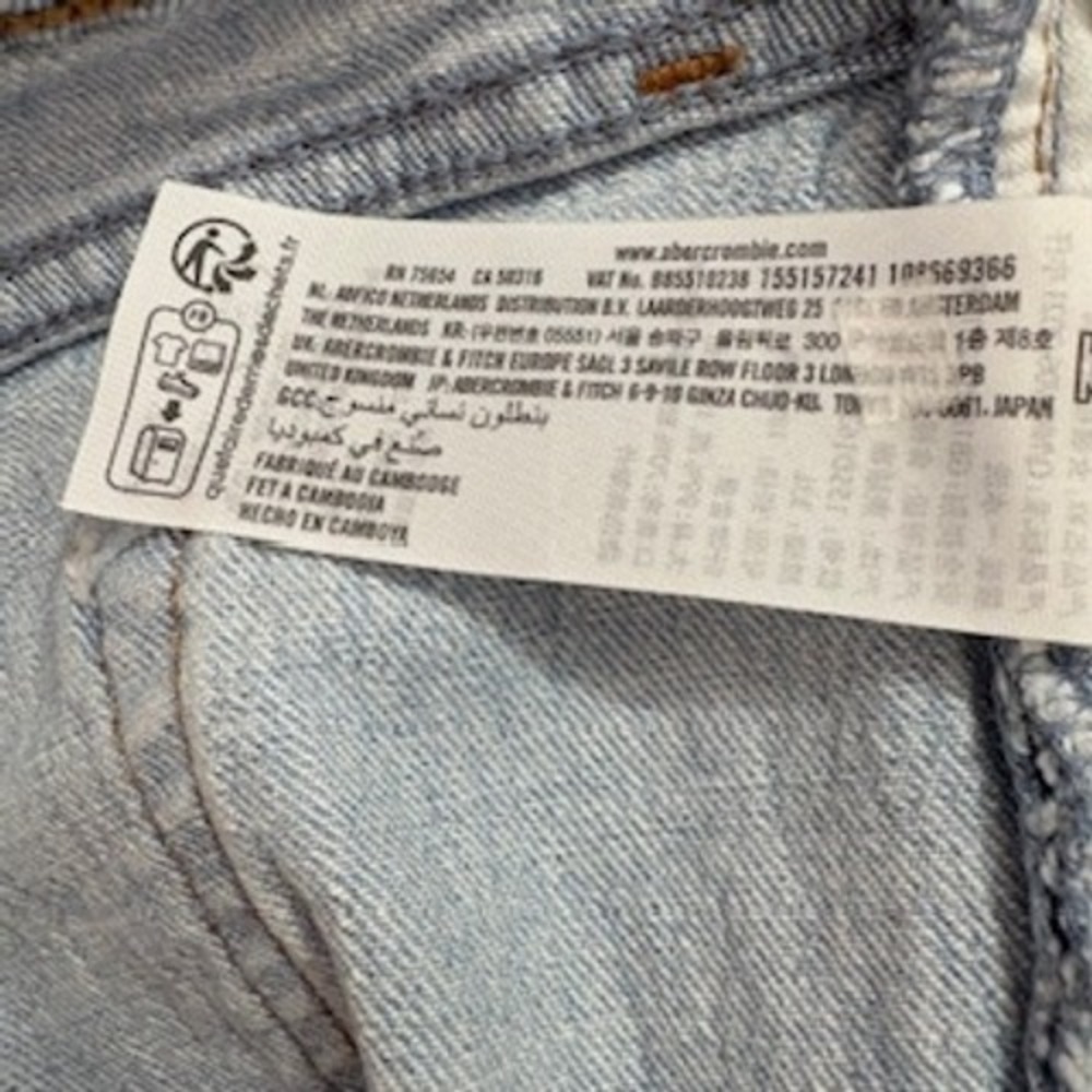 Abercrombie & Fitch 90s Straight Mid Rise Distressed Jeans Light Wash Blue 33 L - Picture 9 of 11